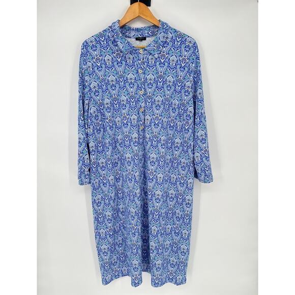 Talbots Effortless Jersey Medallion Nylon Popover Shirt Dress Blue Plus Size 3X - Picture 2 of 9